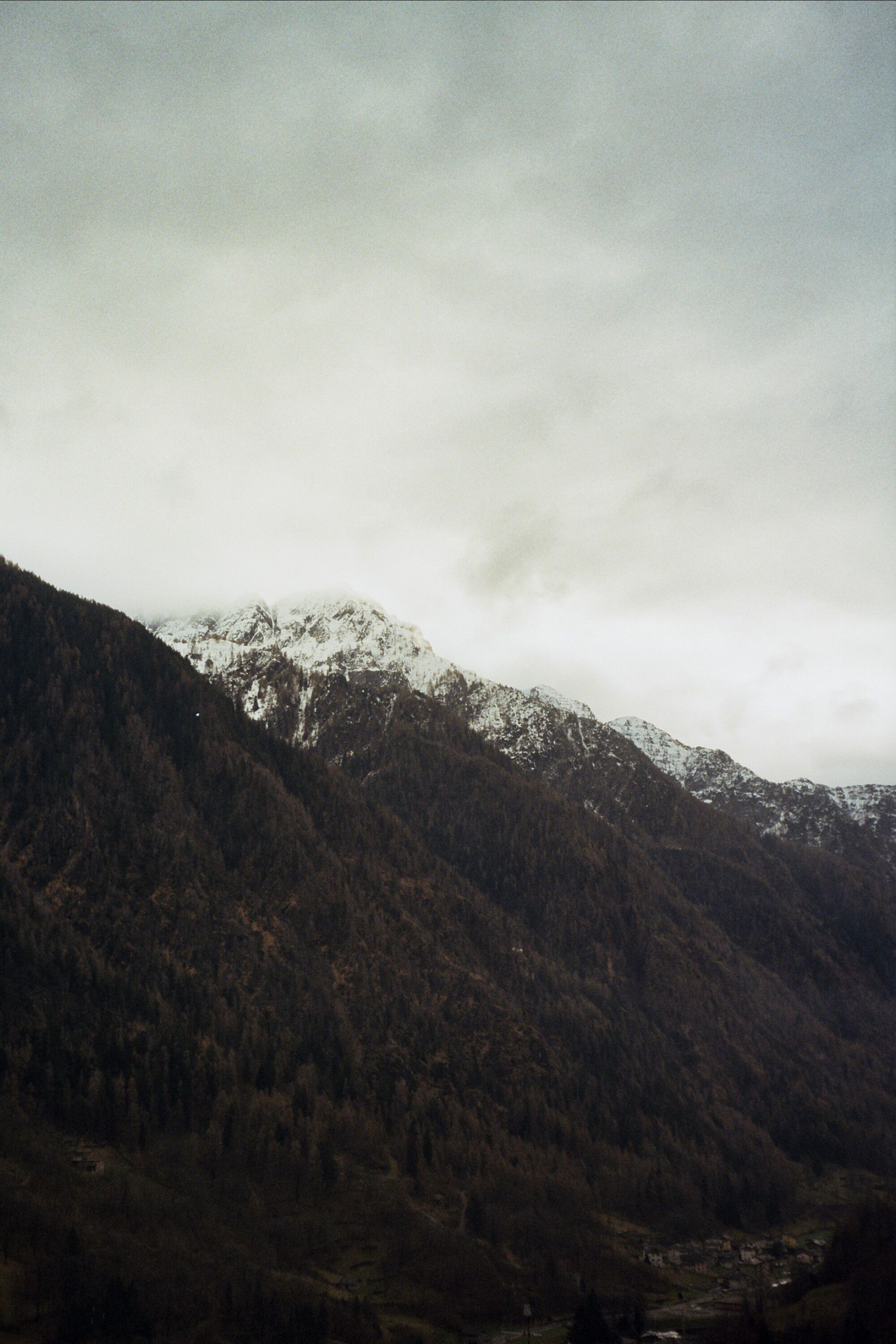 Nuvole basse che avvolgono un versante di montagna